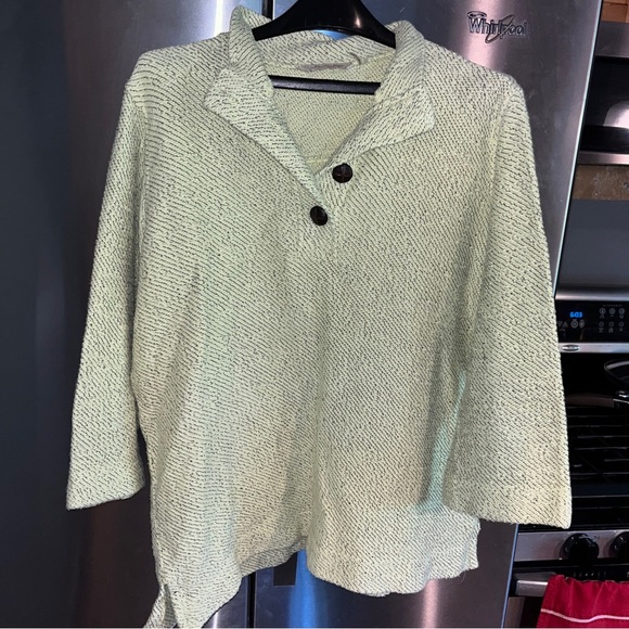 Soft Surroundings lime green Woven sweater button neck Pullover Henley, cotton L - Picture 6 of 14